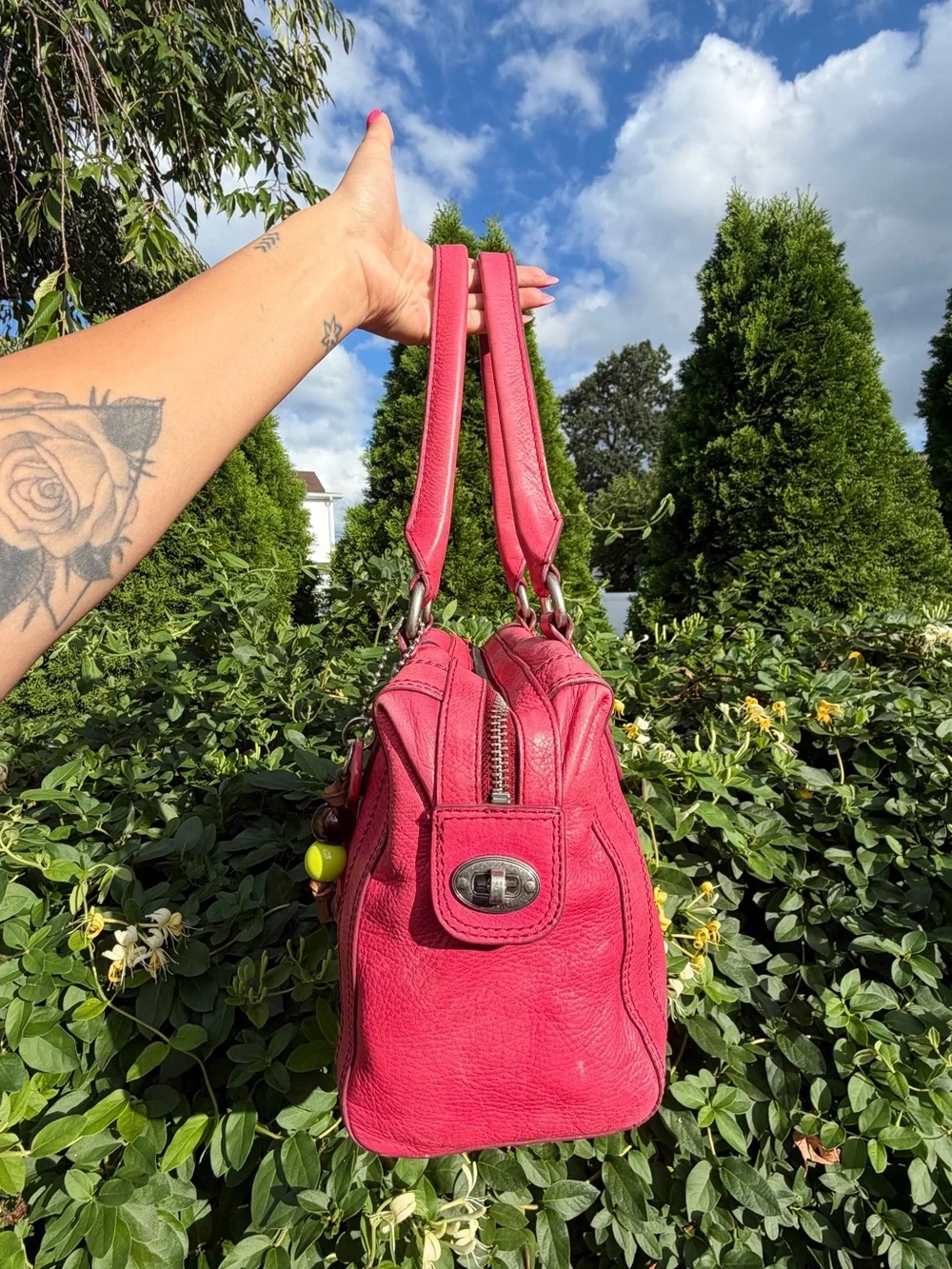 Vintage Fossil Pink Leather Satchel Shoulder Crossbody Bag Y2K Purse